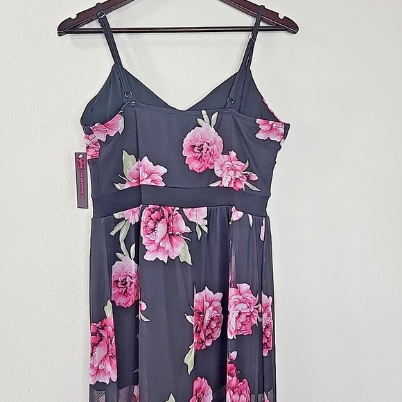No Boundaries Floral Maxi Romper Sheer Overlay Dress Shorts L Adjustable Straps - Picture 9 of 12